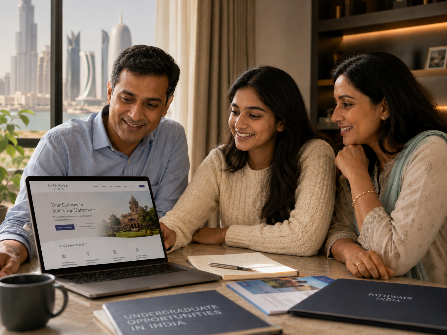 Parent and student planning college admissions together
